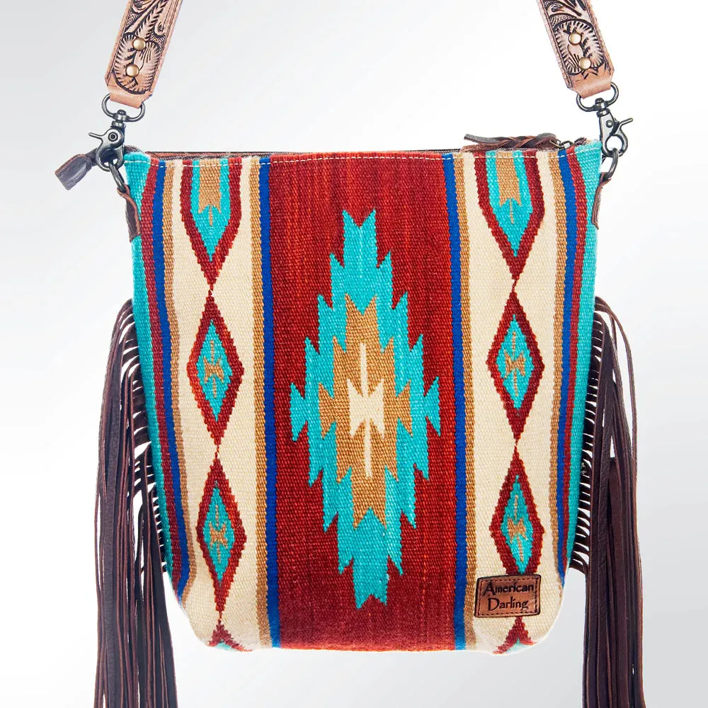 American Darling Aztec Pattern Tooled Leather Crossbody Bag