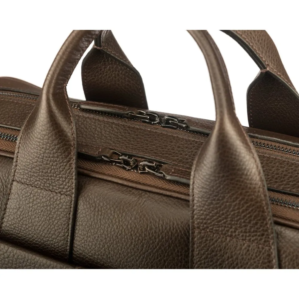 Belmont Leather 15" Laptop Briefcase - Brown With Gunmetal Zips