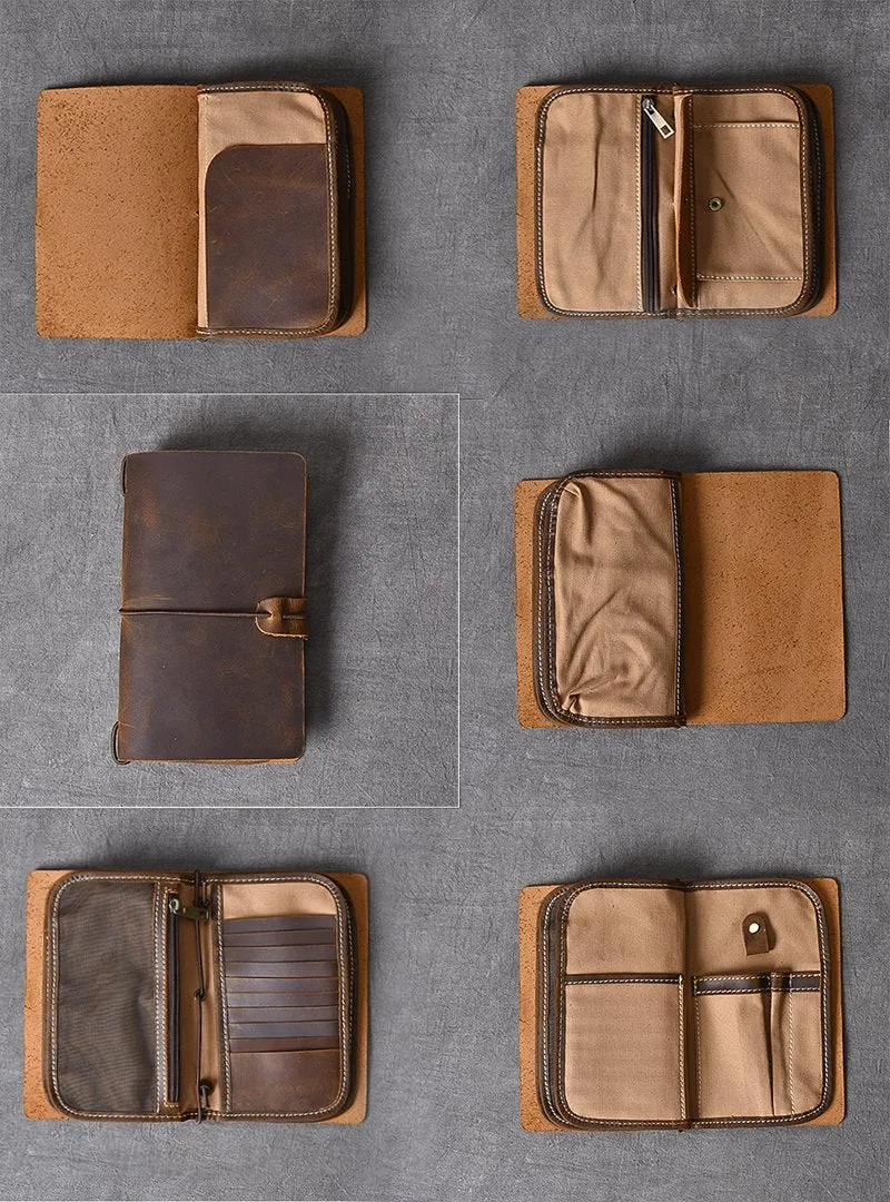 Brown Leather Mens Bifold Canvas Travel Clutch Bag Long Wallet For Men