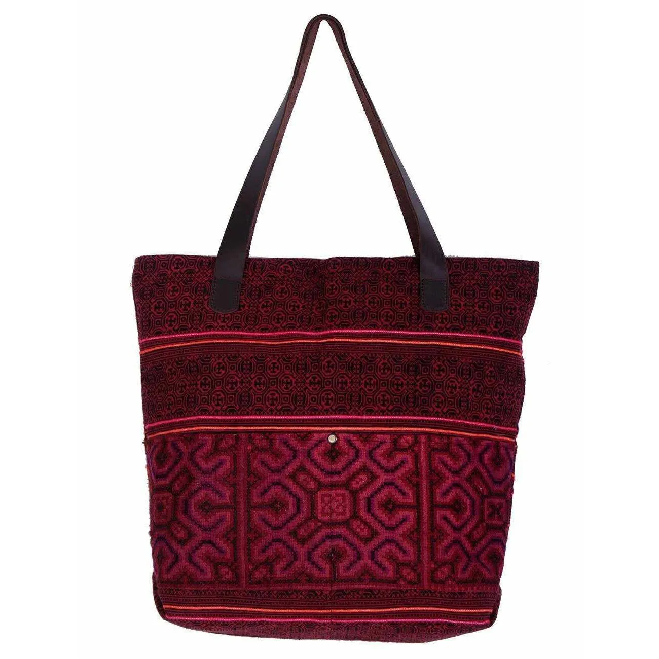 Leather Embroidered Hmong Tote - Thailand