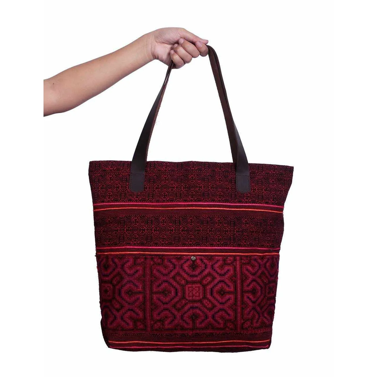 Leather Embroidered Hmong Tote - Thailand