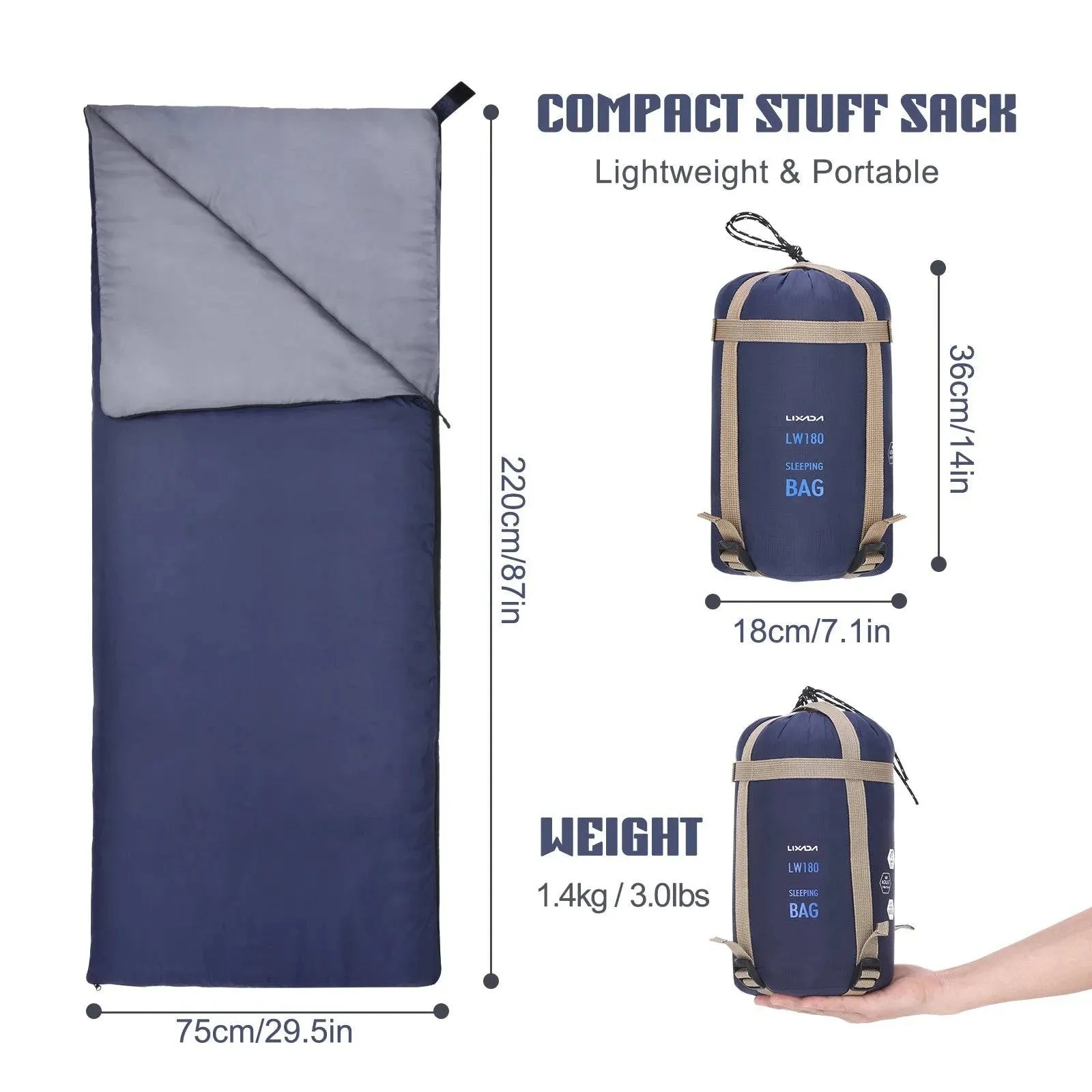 LIXADA 190 * 75cm Outdoor Envelope Sleeping Bag Camping Travel Hiking Ultra-light Sleeping Bag Travel Bag Hiking LW180 680g