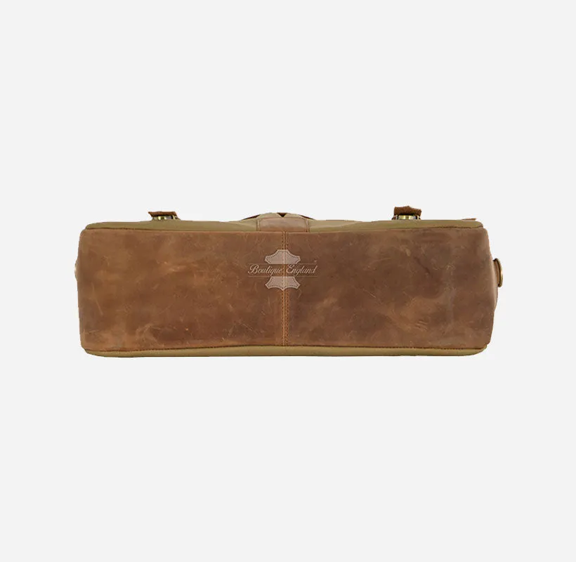 Men Leather Canvas Laptop Bag Messenger Crossbody Bag