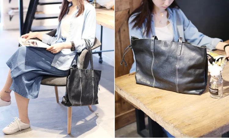 Stylish Womens Black Leather Shoulder Tote Bags Handbags Purses for Work