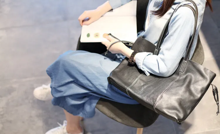 Stylish Womens Black Leather Shoulder Tote Bags Handbags Purses for Work