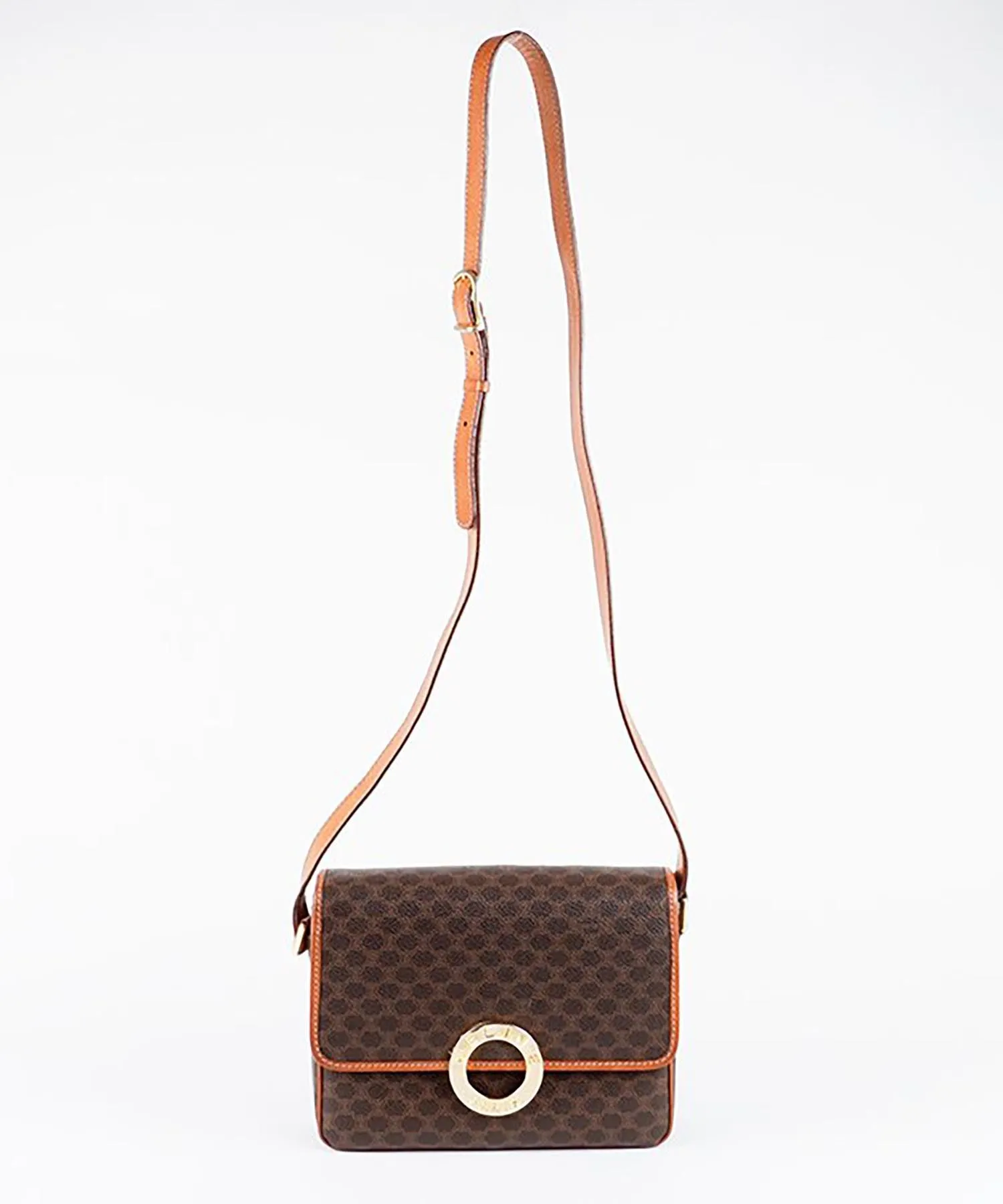 【WOMEN】CELINE マカダム柄サークルロゴショルダーバッグ M13 ブラウン ヴィンテージ