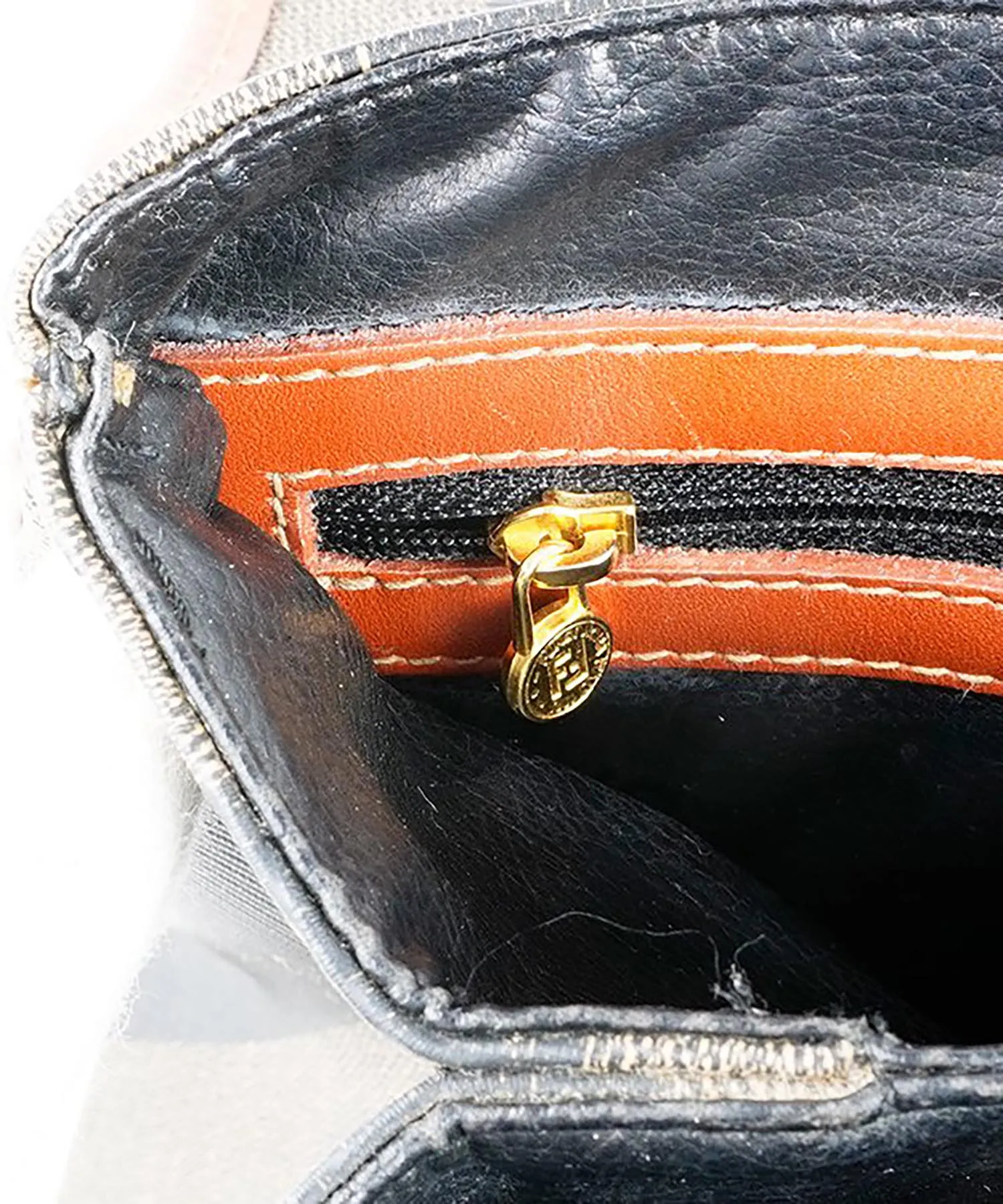 【WOMEN】FENDI ペカン柄トップハンドルバッグ カーキ×ブラウン ヴィンテージ