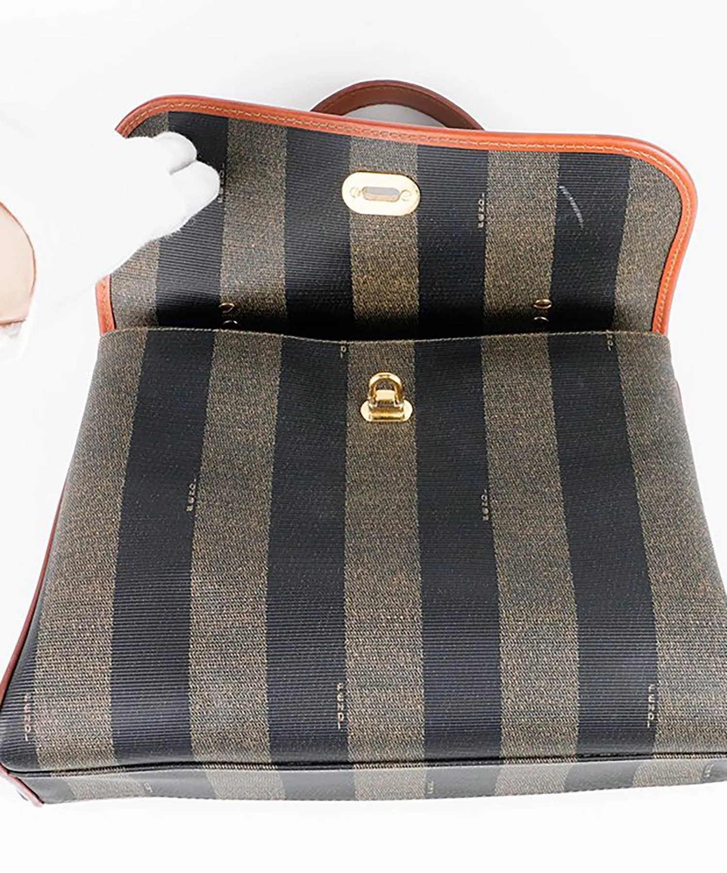 【WOMEN】FENDI ペカン柄トップハンドルバッグ カーキ×ブラウン ヴィンテージ